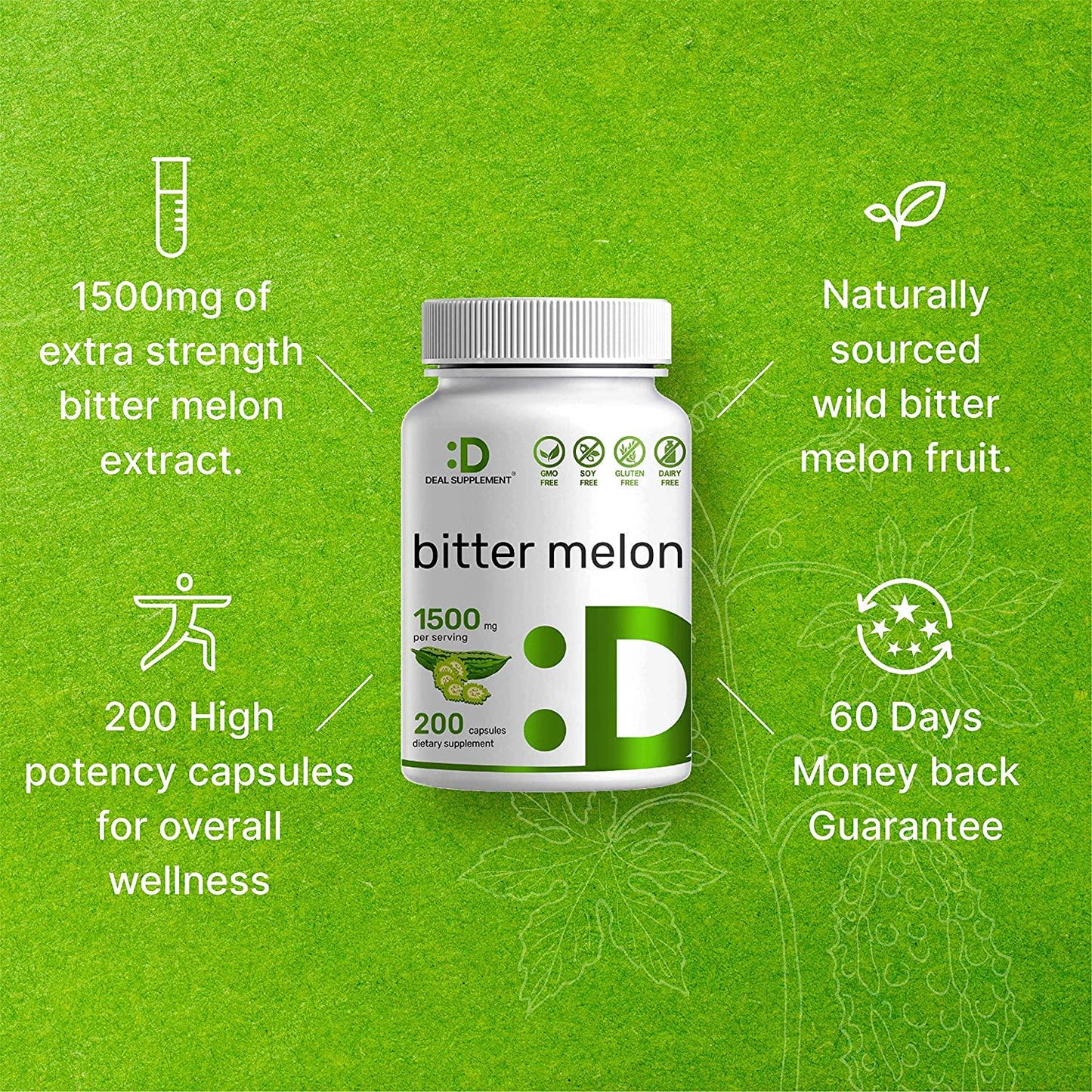 Deal Supplement Bitter Melon 750mg, 180 Capsules, Balanced Blood Sugar Level Support, Non-GMO, Made in USA (180 Caps)