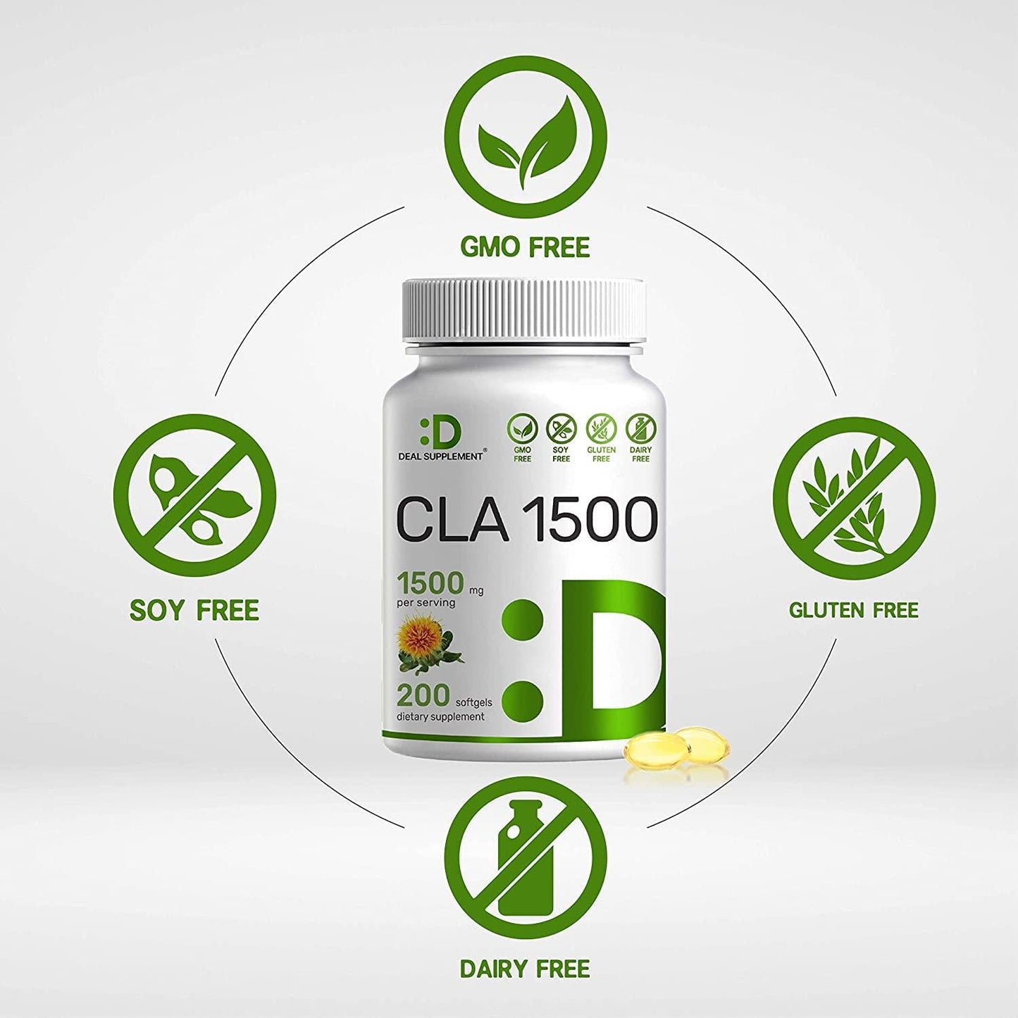 Deal Supplement CLA 1500mg Per Serving, 200 Softgels, Super Extra Strength 95% Conjugated Linoleic Acid from Safflower Oil, Manage Weight and Lean Muscle