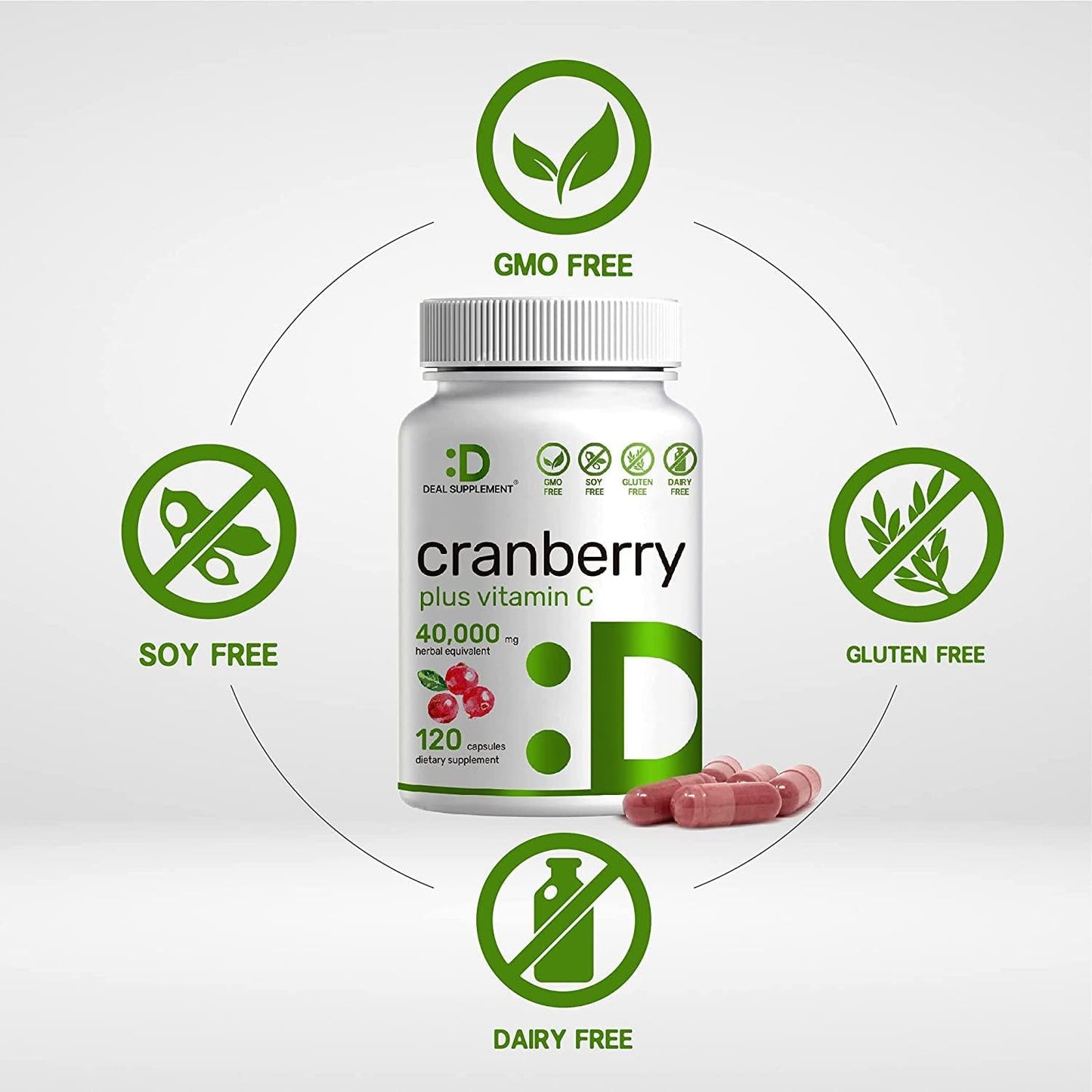 Deal Supplement Cranberry Fruit Concentrate 100:1- Equals to 40,000 mg Fresh Cranberries- Fortified with Vitamin C, 120 Capsules, Cleanse and Protect Urinary Tract, Immune Booster - 3 Months Supply