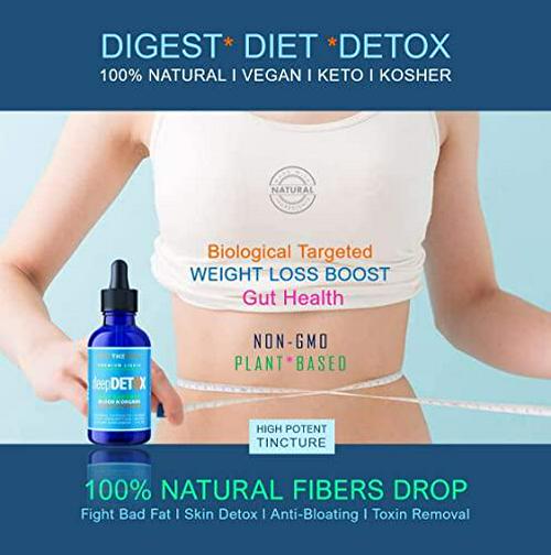 DeepDetox 2oz. Plant-Based Colon Intestinal Gut Detoxify Support. Cleanse Blood Purify Skin. 100% Natural Fibers Diet Supplement. Pure Vegan 14 Herbals Fast Absorb Tincture Liquid 120 Servings