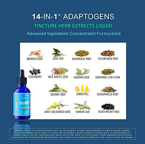 DeepDetox 2oz. Plant-Based Colon Intestinal Gut Detoxify Support. Cleanse Blood Purify Skin. 100% Natural Fibers Diet Supplement. Pure Vegan 14 Herbals Fast Absorb Tincture Liquid 120 Servings