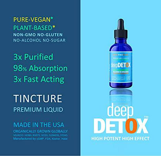 DeepDetox 2oz. Plant-Based Colon Intestinal Gut Detoxify Support. Cleanse Blood Purify Skin. 100% Natural Fibers Diet Supplement. Pure Vegan 14 Herbals Fast Absorb Tincture Liquid 120 Servings