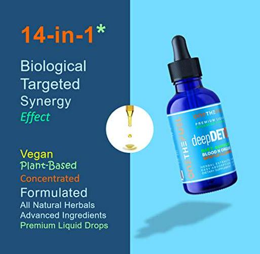 DeepDetox 2oz. Plant-Based Colon Intestinal Gut Detoxify Support. Cleanse Blood Purify Skin. 100% Natural Fibers Diet Supplement. Pure Vegan 14 Herbals Fast Absorb Tincture Liquid 120 Servings