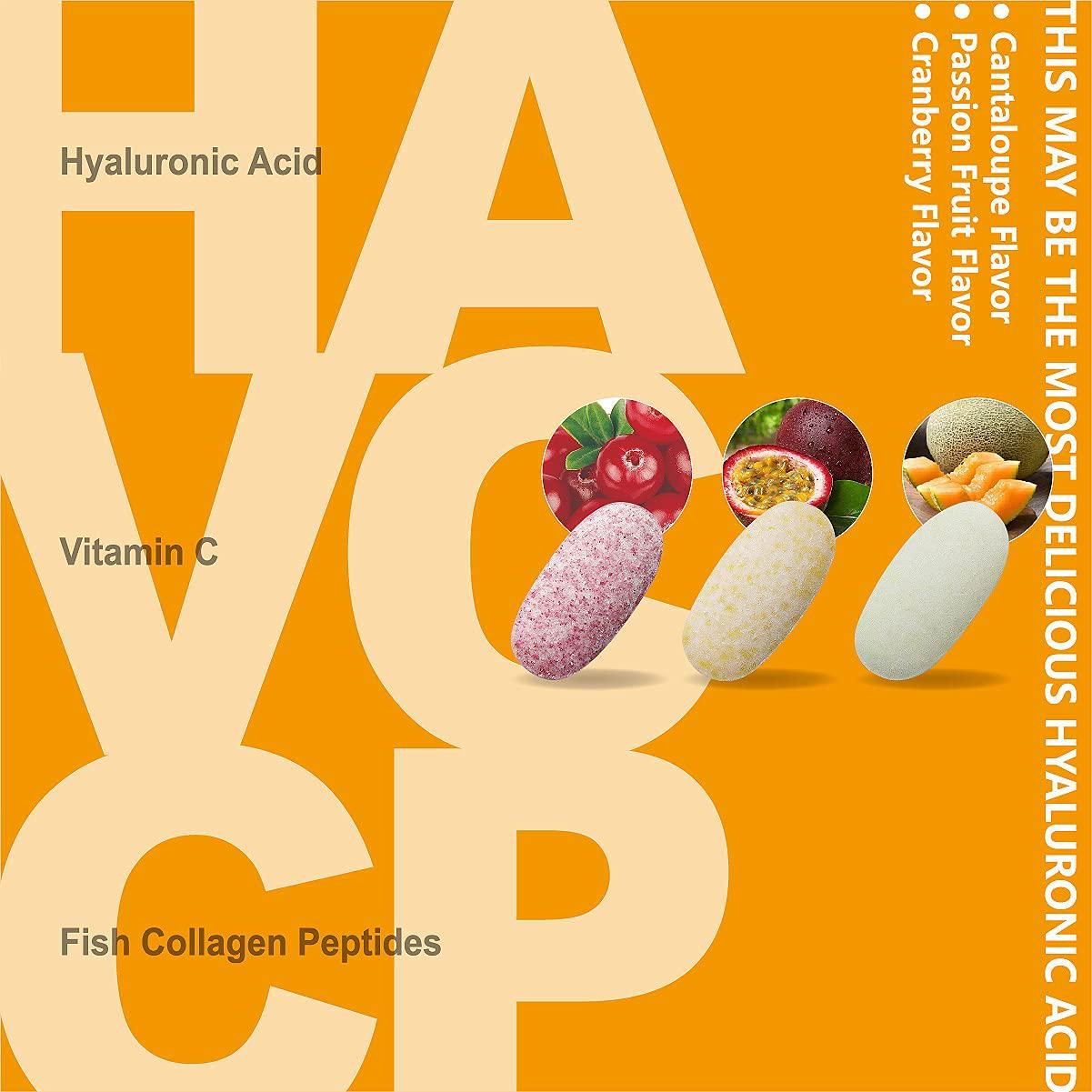 Delicious Hyaluronic Acid Supplement - Chewable Tablets Suger-Free by Ciwoll, with Vitamin C and Collagen Peptides, Supports Skin Hydration - Joints Health - Immune Boost, 3 Fruit Flavors, 20 Servings