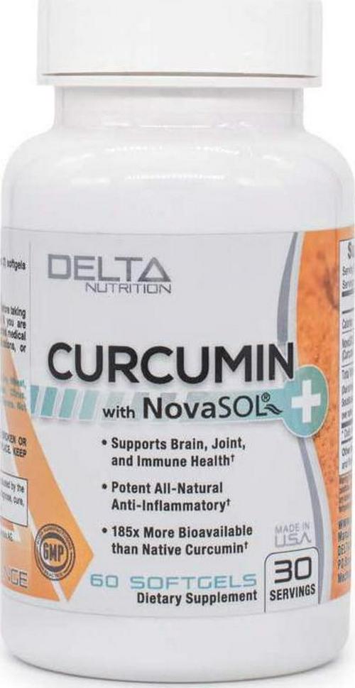 Delta Nutrition Curcumin+ w/NovaSOL Liquid Micelle Technology - 185x More Bioavailable Than 95% Standardized Native Curcumin - 60mg per Serving
