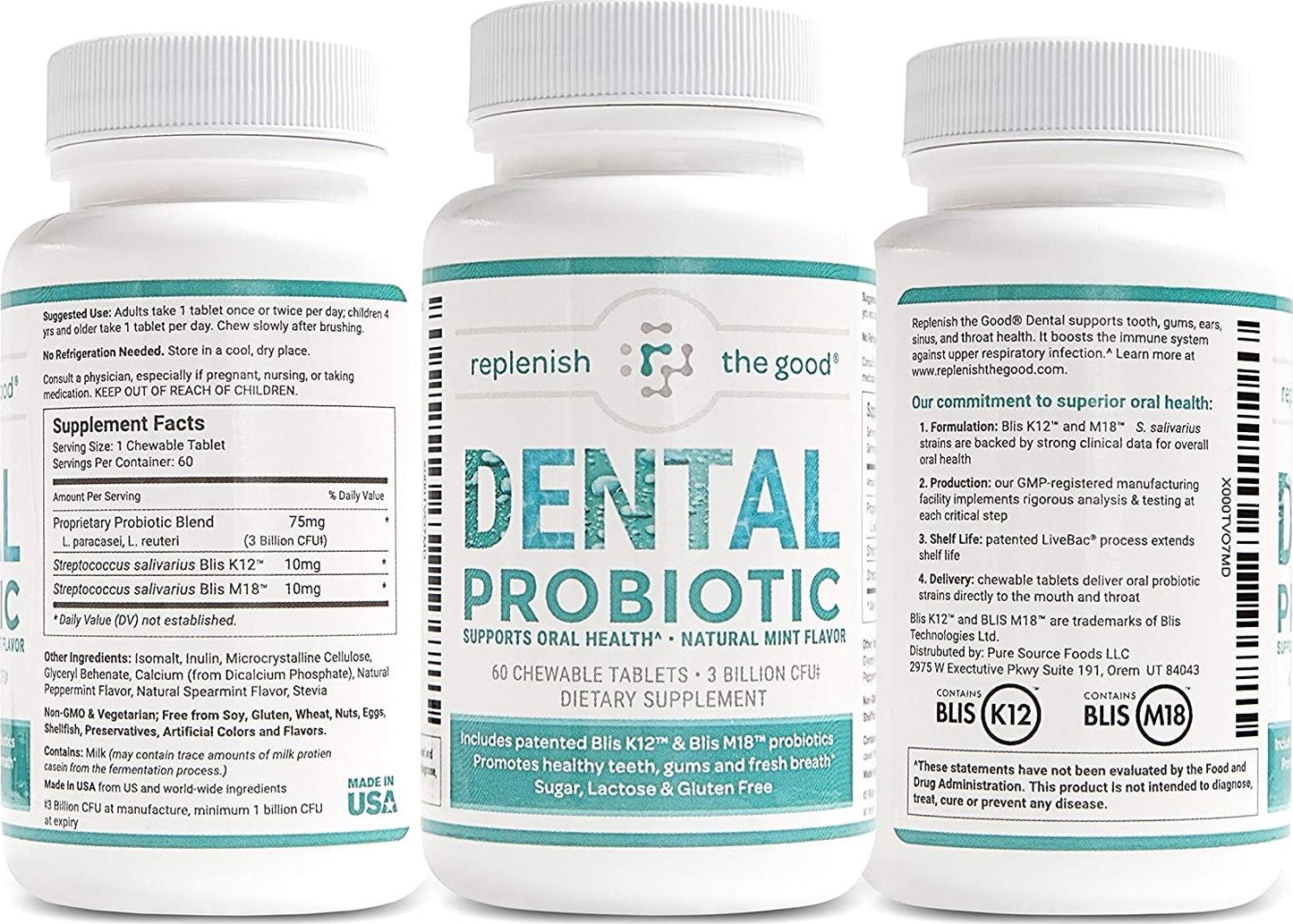 Dental Probiotic 60-Day Supply. Oral probiotics for Bad Breath, Tooth Decay, Strep Throat. Boosts Oral Health and Combats halitosis. Contains Streptococcus salivarius BLIS K12 and BLIS M18.