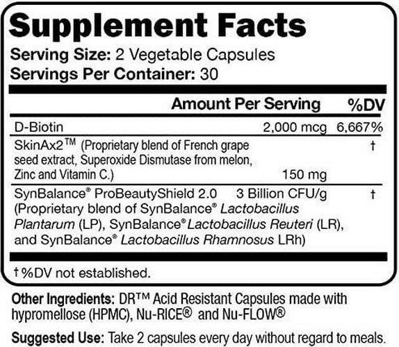 DermaScript Clear Skin Probiotic- Skin Care Routine Supplement - Biotin Face Supplemnt - Fights Acne, Dryness, Irritation and Rashes (60 Capsules)