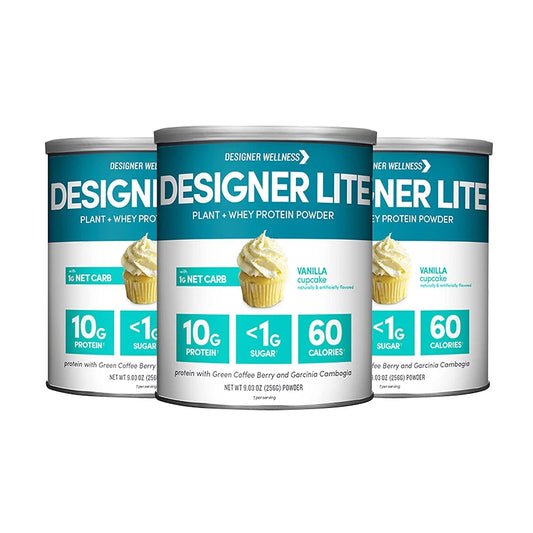 Designer Protein Lite, Low Calorie Natural Protein, Vanilla Cupcake, 9.03 Ounce (3 Count)