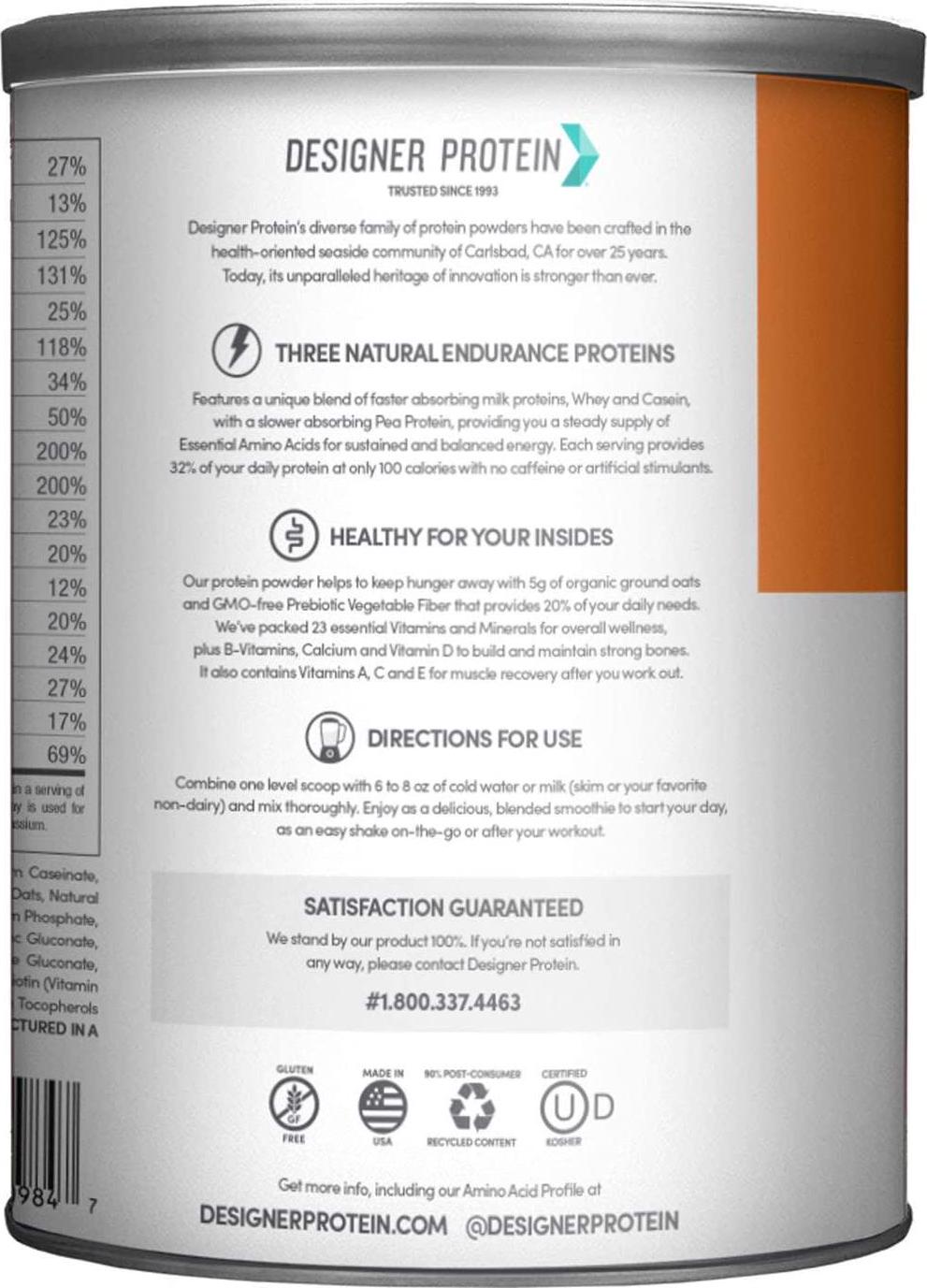 Designer Protein Sustained Energy Natural Endurance Protein, Vanilla Bean, 12 Ounce