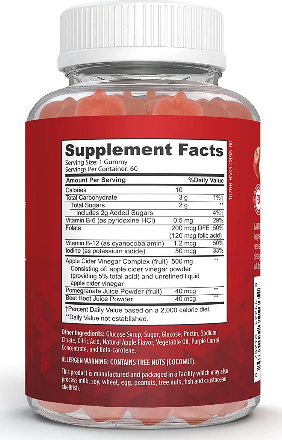 Designer Wellness, Apple Cider Vinegar, Gut Support Gummies with The Mother, Gluten-Free, Vegan, Natural Apple Flavor, 60 Count