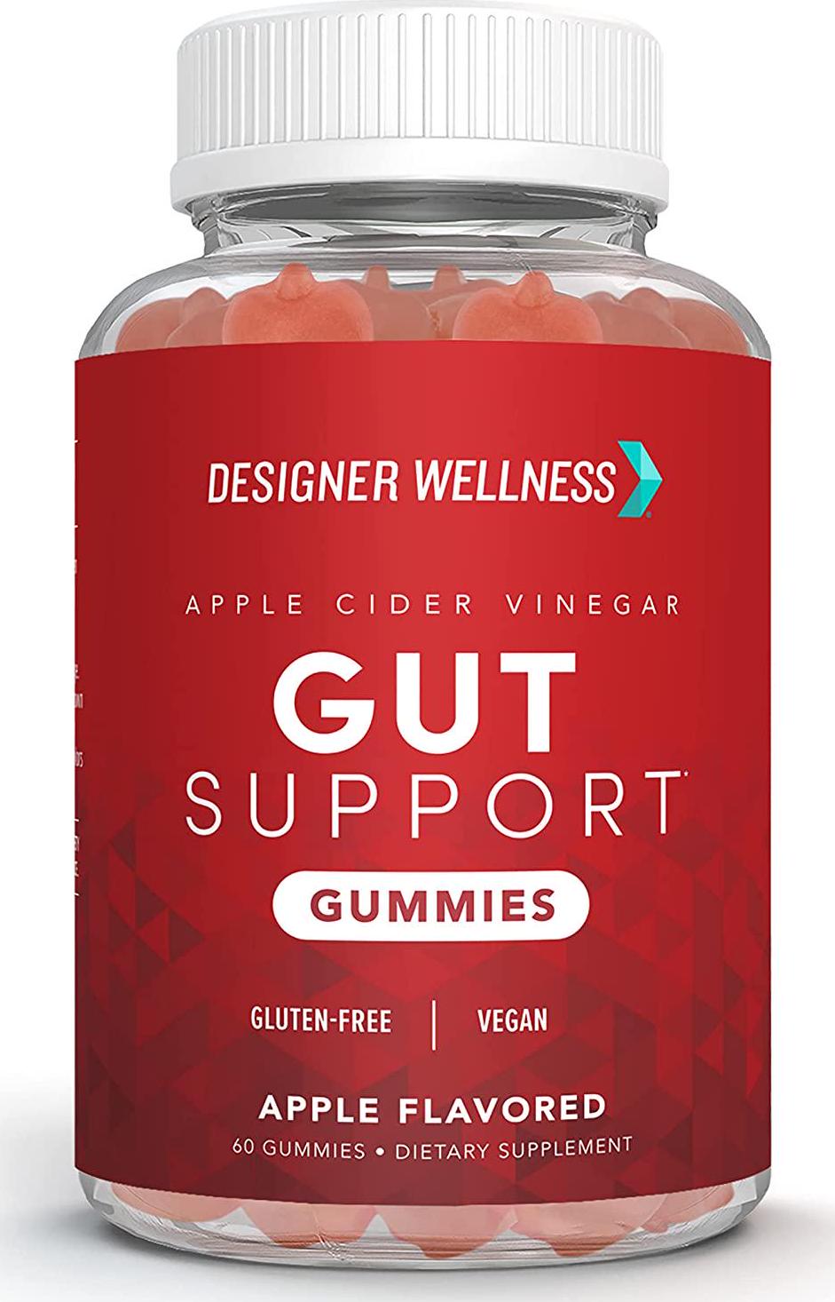 Designer Wellness, Apple Cider Vinegar, Gut Support Gummies with The Mother, Gluten-Free, Vegan, Natural Apple Flavor, 60 Count