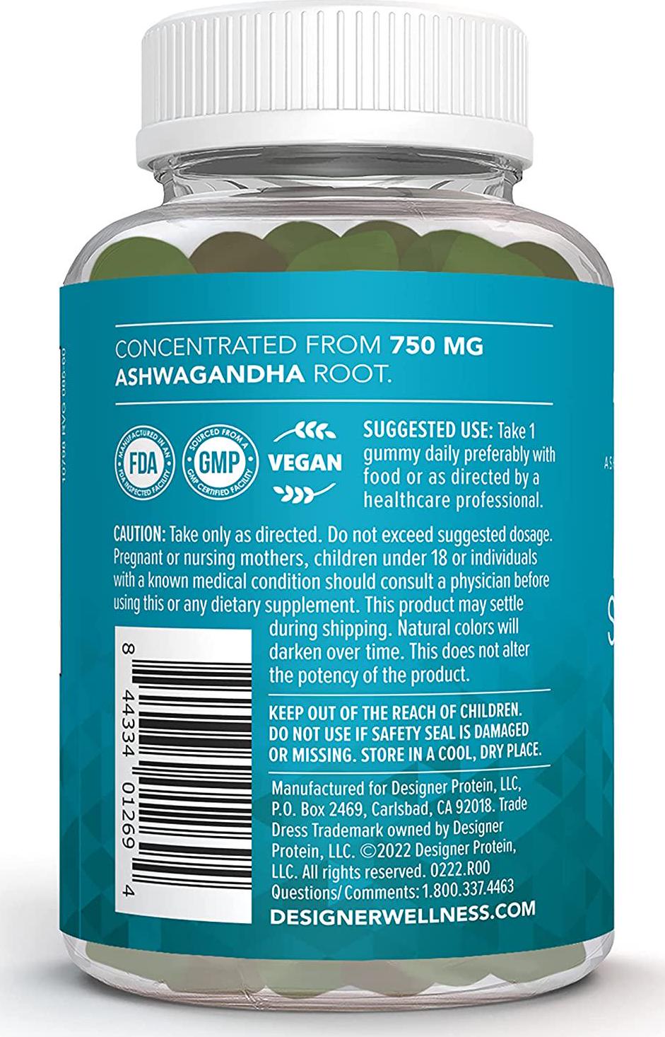 Designer Wellness, Mood Support Gummies with Ashwagandha, Zinc, and Vitamin D, Vegan, Non-GMO, Cherry Flavor, 60 Count