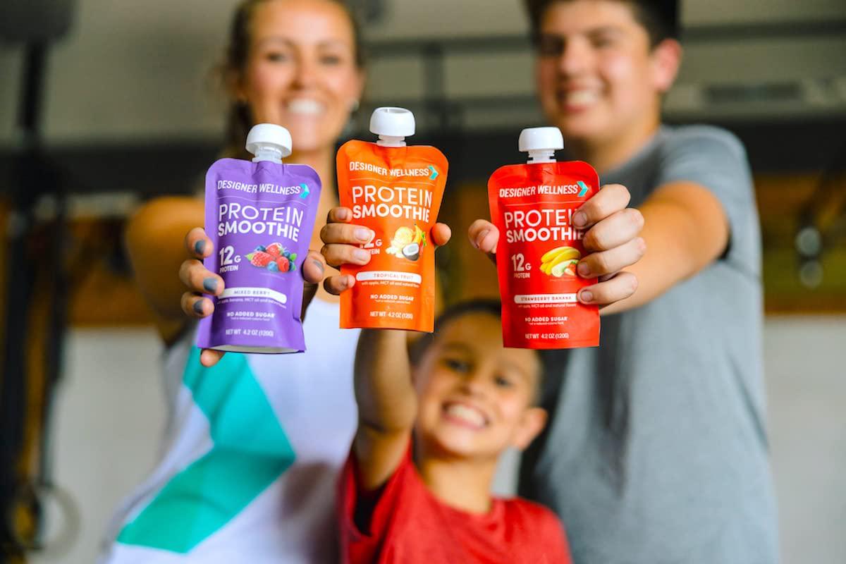 Designer Wellness Protein Smoothie, Real Fruit, 12g Protein, Low Carb, Zero Added Sugar, Gluten-Free, Non-GMO, No Artificial Colors or Flavors, Strawberry Banana, 12 Count