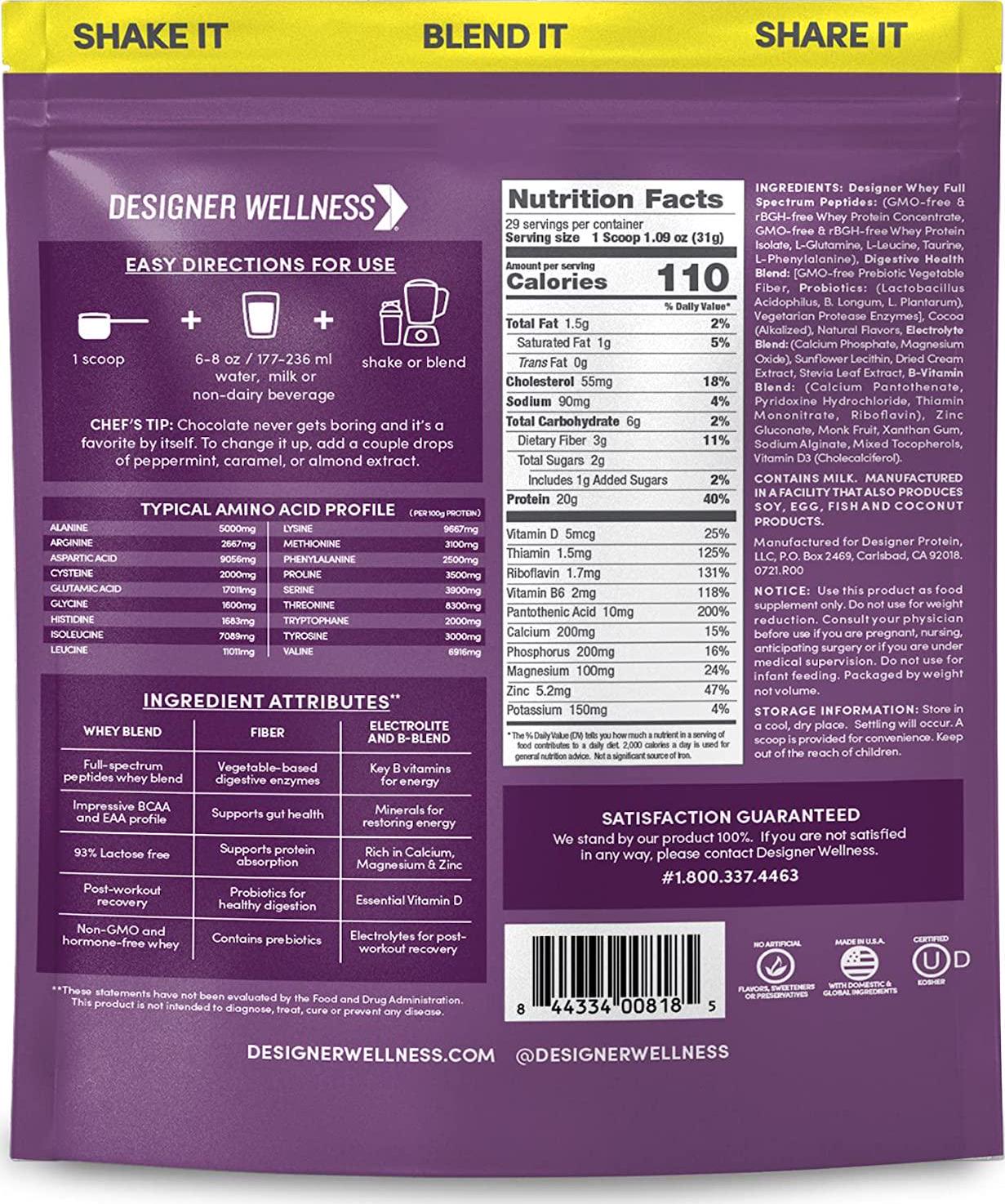 Designer Whey Premium Natural 100% Whey Protein, Double Chocolate, 32 Ounce