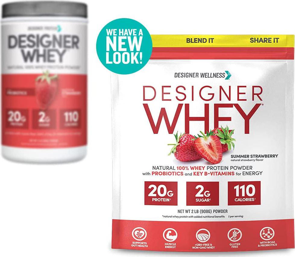 Designer Whey Premium Natural 100% Whey Protein, Summer Strawberry, 2 Pound