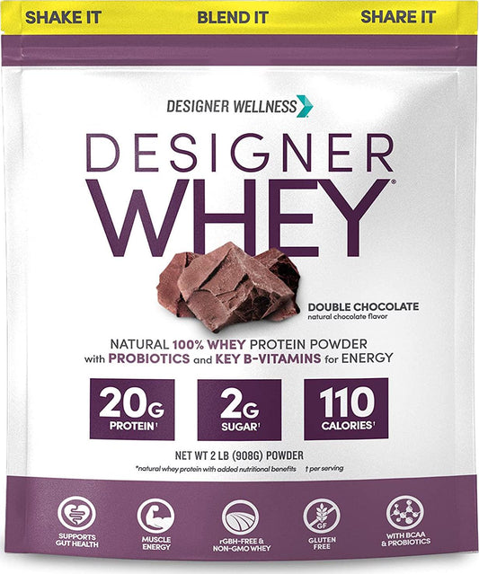 Designer Whey Premium Natural 100% Whey Protein, Double Chocolate, 32 Ounce
