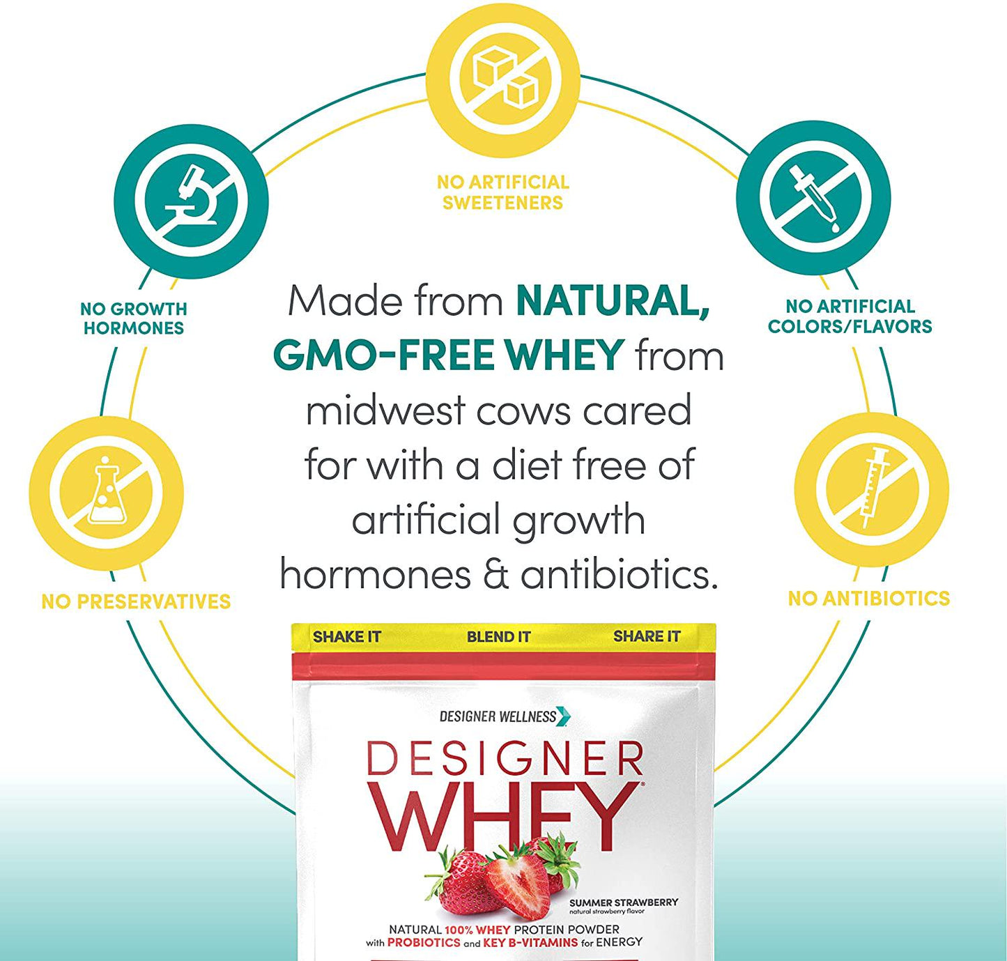 Designer Whey Premium Natural 100% Whey Protein, Summer Strawberry, 2 Pound