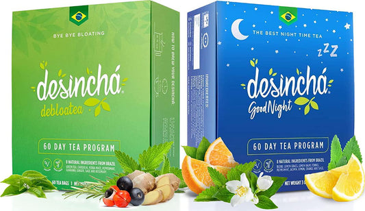 Desincha - Night Time Tea I Caffeine Free 60 Count and Debloatea I Ginger and Peppermint 60 Count