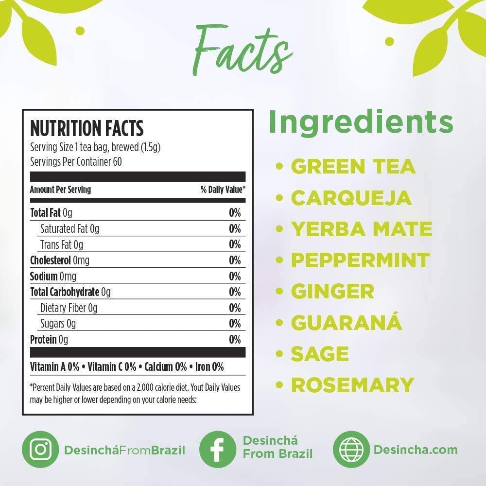 Desincha Tea - Debloatea I Ginger and Peppermint I May Increase Energy, Supports Mental Focus and Metabolic Health I Helps Improve Digestion and May Reduce Bloating I 8 Natural Ingredients I 60 Count