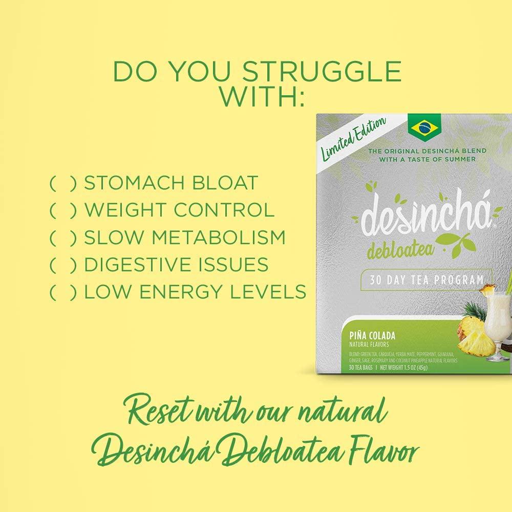 Desincha Tea - Debloatea Piña Colada Flavor I May Increase Energy, Supports Mental Focus and Metabolic Health I Helps Improve Digestion and May Reduce Bloating I 8 Natural Ingredients I 30 Day Supply