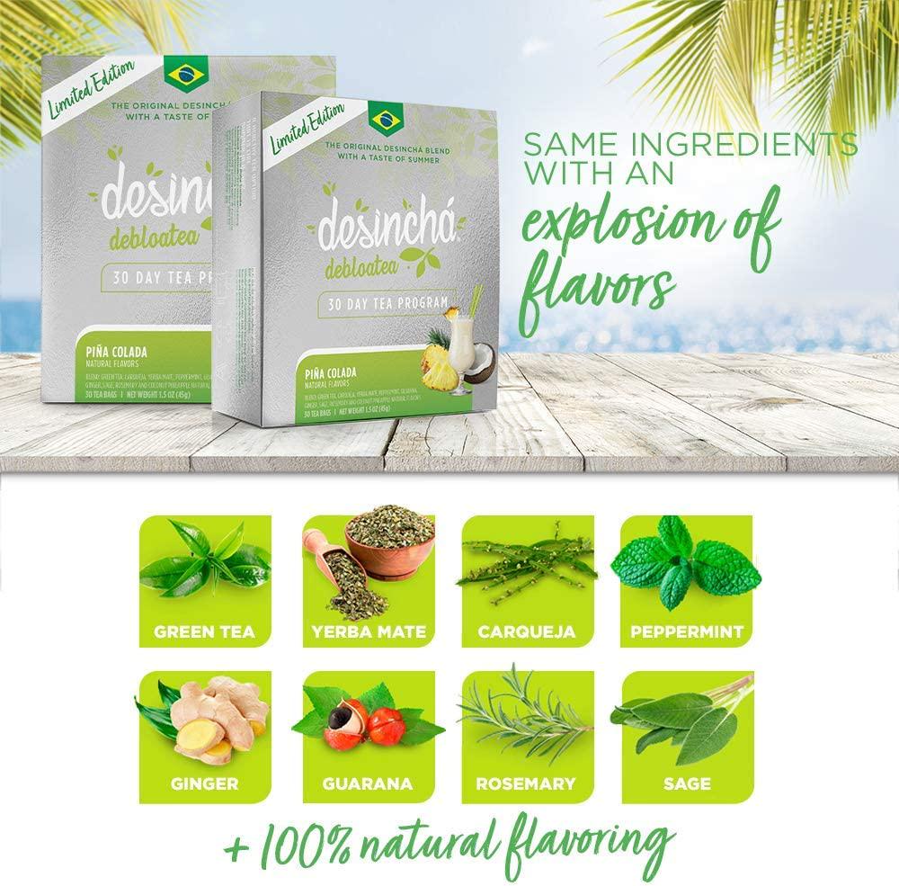 Desincha Tea - Debloatea Piña Colada Flavor I May Increase Energy, Supports Mental Focus and Metabolic Health I Helps Improve Digestion and May Reduce Bloating I 8 Natural Ingredients I 30 Day Supply
