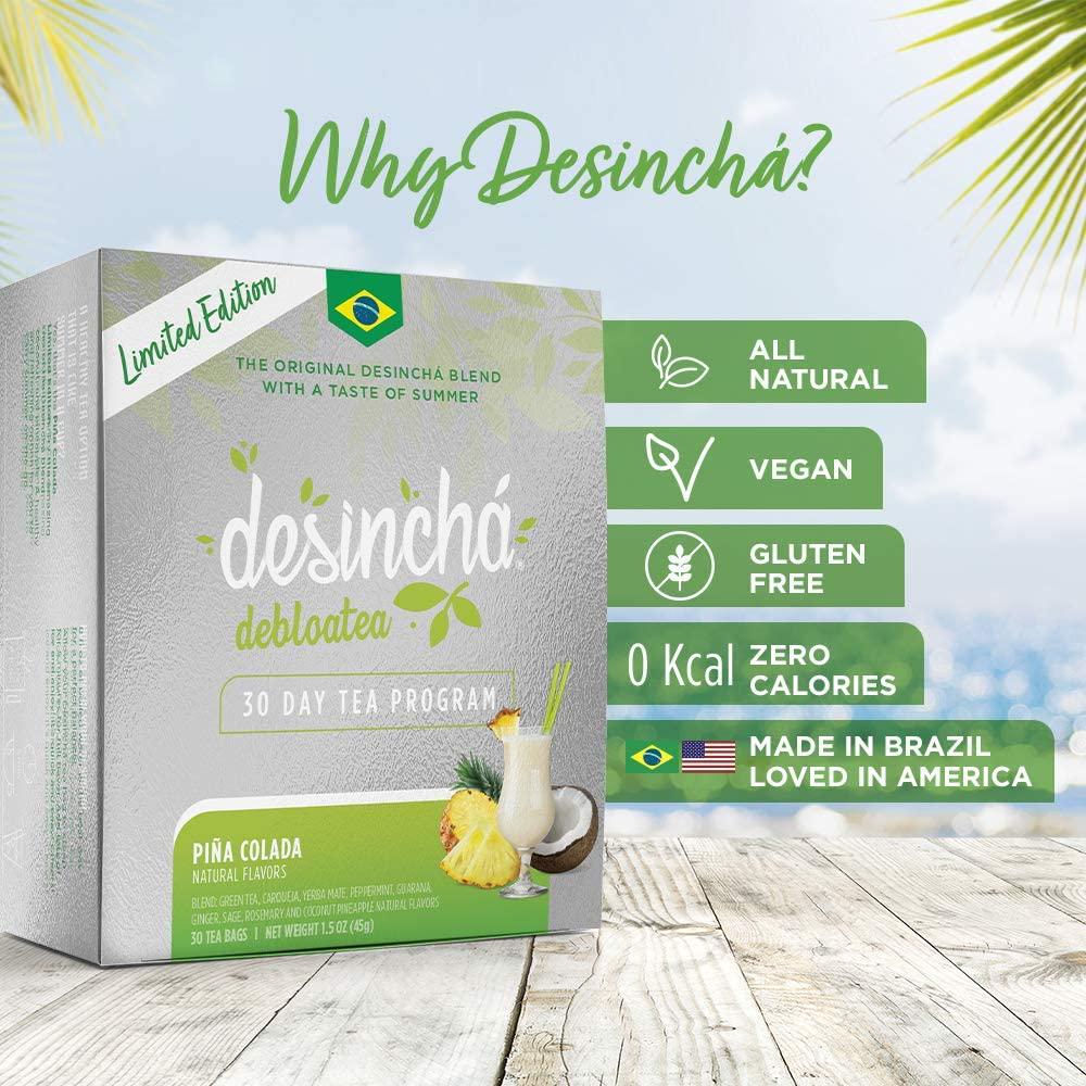 Desincha Tea - Debloatea Piña Colada Flavor I May Increase Energy, Supports Mental Focus and Metabolic Health I Helps Improve Digestion and May Reduce Bloating I 8 Natural Ingredients I 30 Day Supply