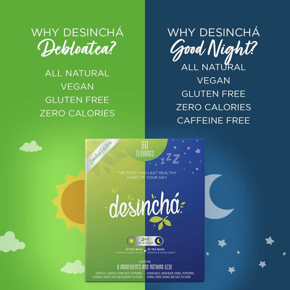 Desincha Tea Mix - Day and Night Time Tea I May Increase Energy, Supports Mental Focus and Metabolic Health I Helps Improve Digestion and May Reduce Bloating I 8 Natural Ingredients I 60 Day Supply