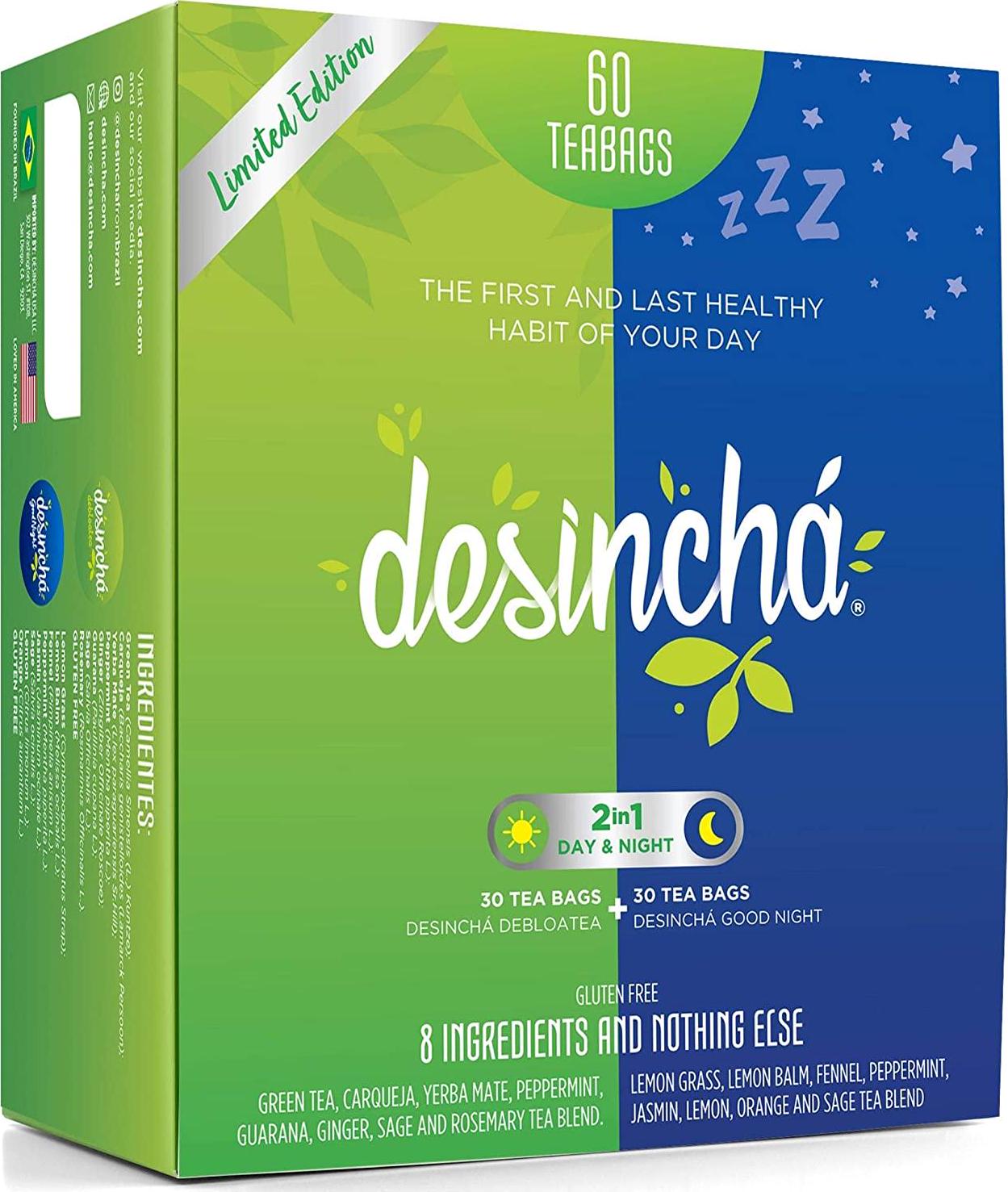 Desincha Tea Mix - Day and Night Time Tea I May Increase Energy, Supports Mental Focus and Metabolic Health I Helps Improve Digestion and May Reduce Bloating I 8 Natural Ingredients I 60 Day Supply