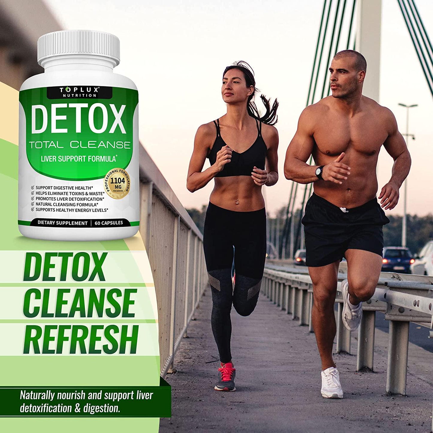 Detox Cleanse Liver Colon Cleanser Body Detoxifier - Natural 5 Day Detox, Support Digestion System, Flush Toxins and Urinary Tract, Milk Thistle Extract, for Men Women, 60 Capsules, Toplux Nutrition