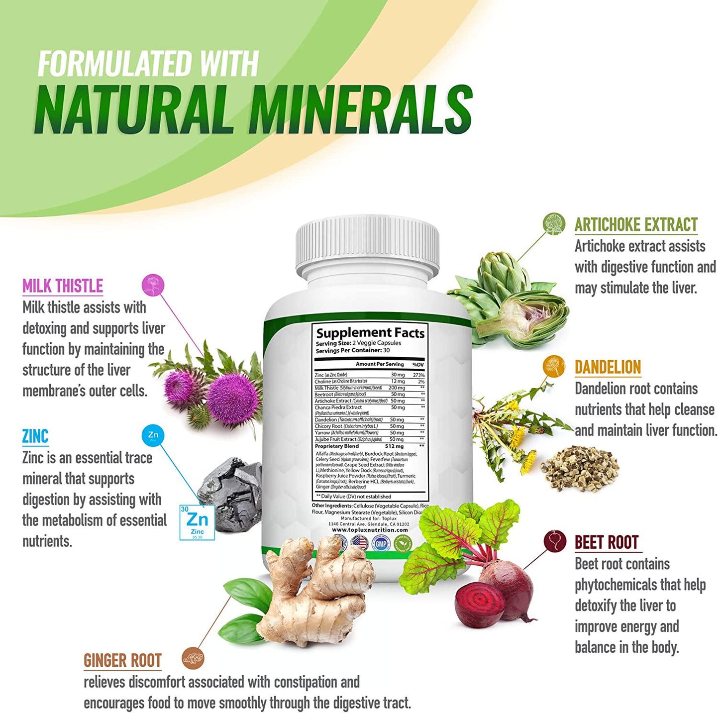 Detox Cleanse Liver Colon Cleanser Body Detoxifier - Natural 5 Day Detox, Support Digestion System, Flush Toxins and Urinary Tract, Milk Thistle Extract, for Men Women, 60 Capsules, Toplux Nutrition