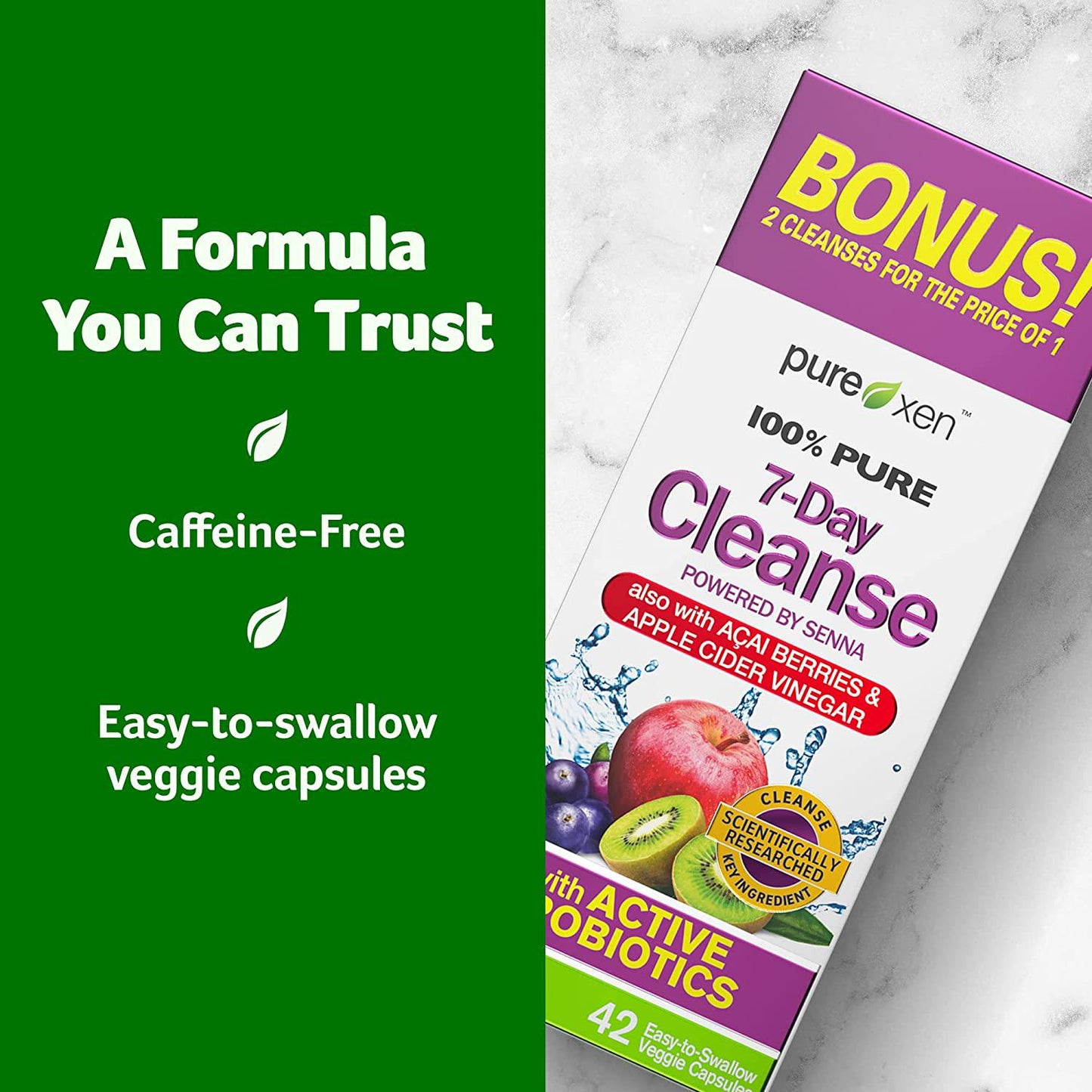 Detox Cleanse | Purely Inspired 7 Day Cleanse and Detox Pills | Acai Berry Cleanse | Whole Body Cleanse Detox for Women and Men | Body Detox with Senna Leaf and Digestive Enzymes | 42 Acai Berry Capsules