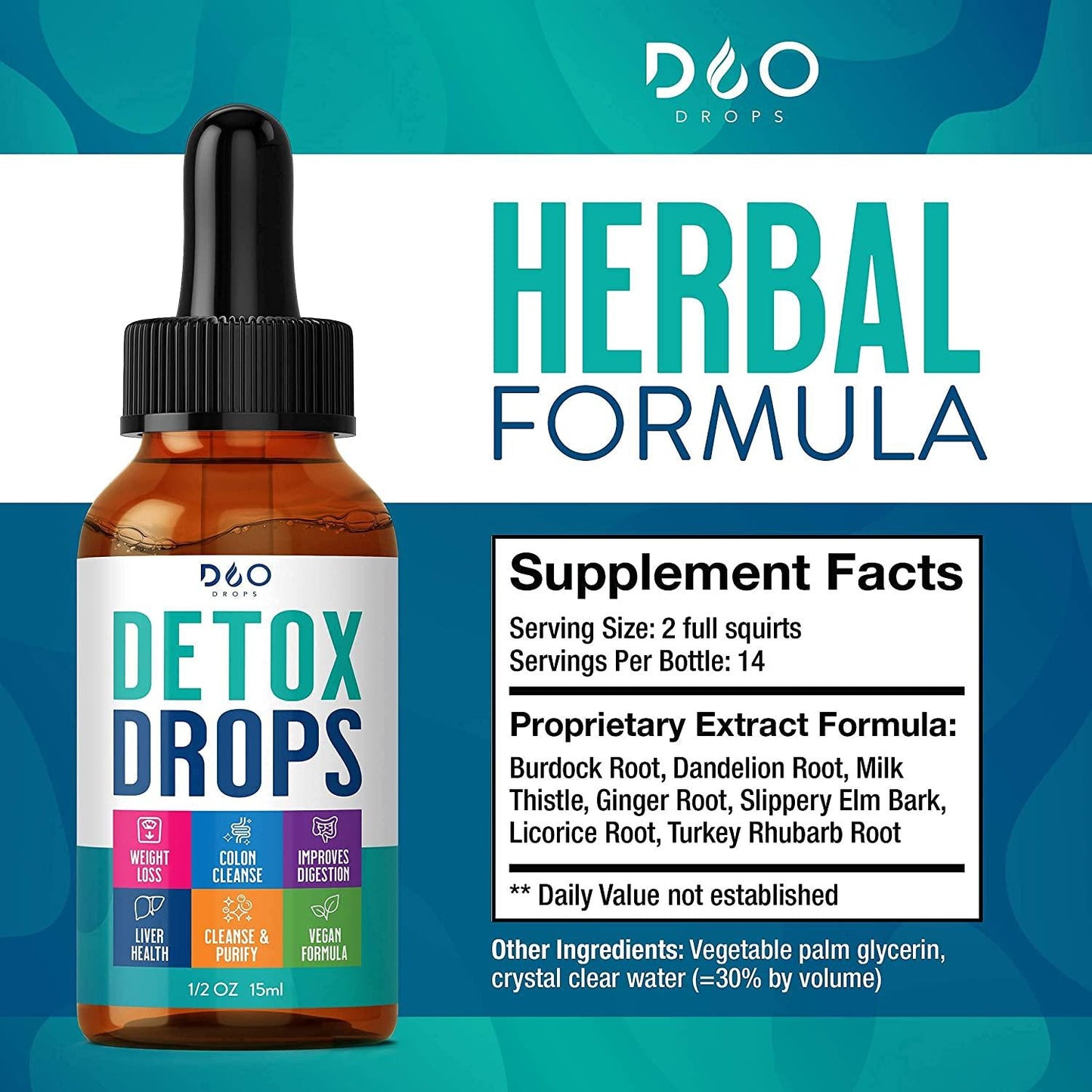 Detox Drops - 14 Day Cleanse for Colon and Digestion - Reduce Bloating, Liver and Kidney Detox, with Full Body Repair and Cleanse- for Men and Women