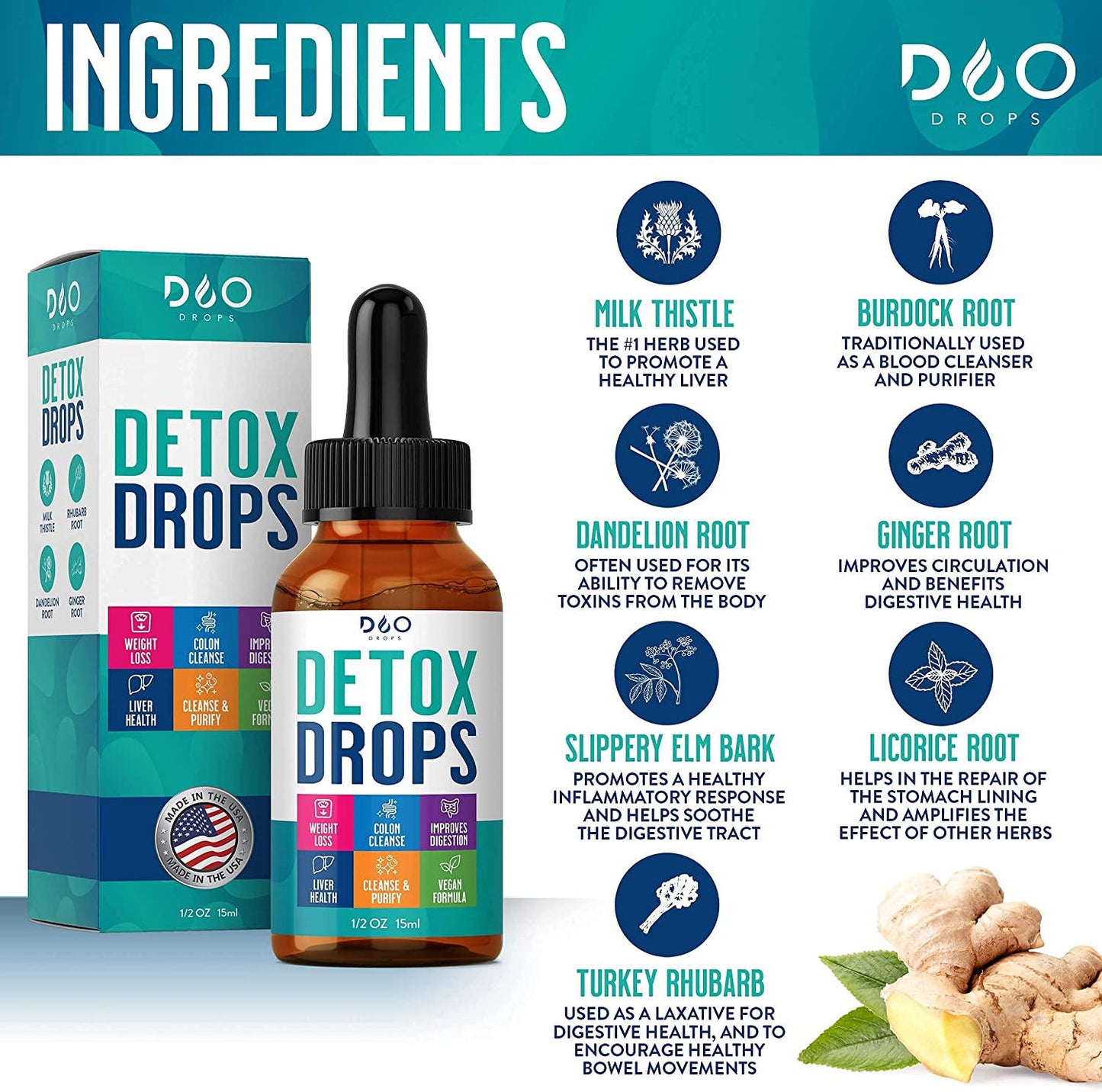 Detox Drops - 14 Day Cleanse for Colon and Digestion - Reduce Bloating, Liver and Kidney Detox, with Full Body Repair and Cleanse- for Men and Women