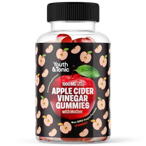 Detox Gummies for Energy and Metabolism Support and Belly Bloating with 1000 mg Raw Apple Cider Vinegar with The Mother | 60 Count ACV Vegan and Non-GMO Gelatin-Free Gummy by Youth and Tonic | Men and Women