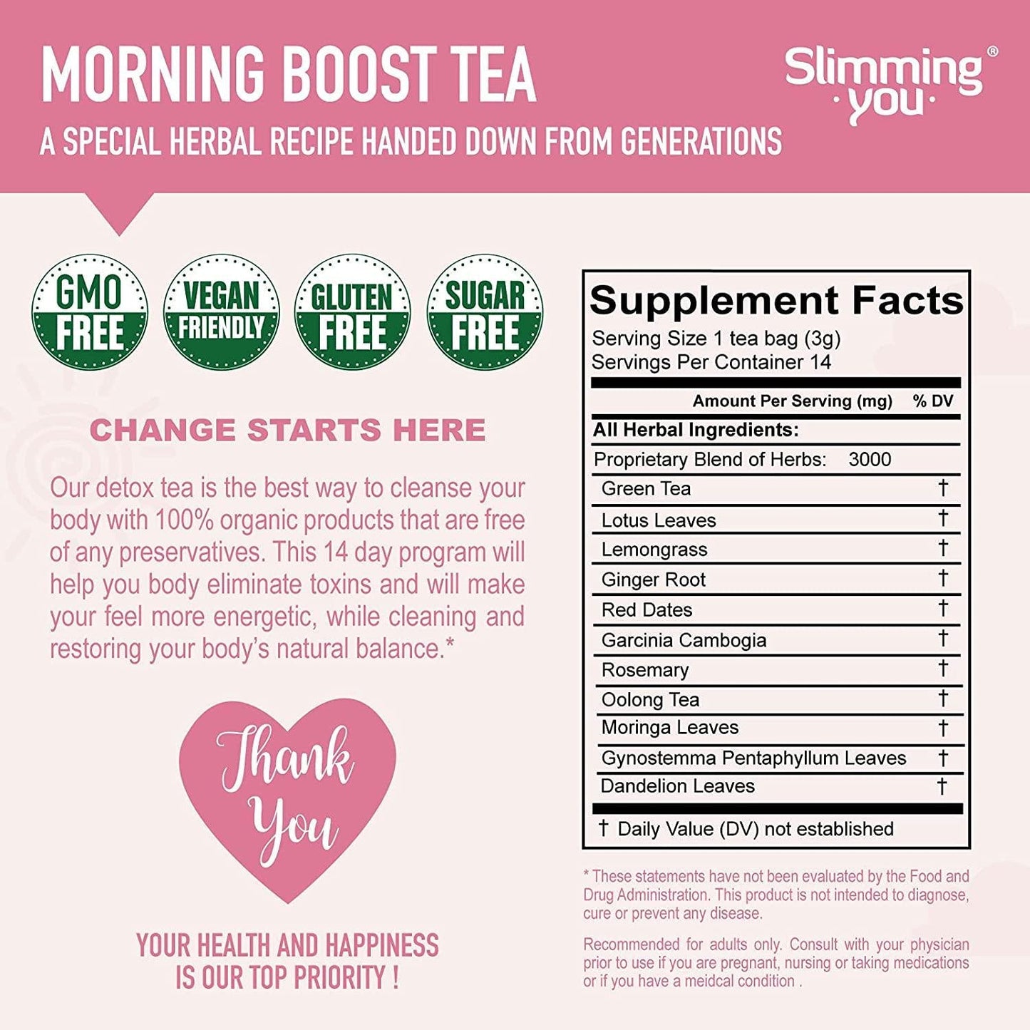 Detox Tea 14 Day Teatox Herbal Tea for Body Detox, Colon Cleanse, Metabolism Increase - 1 Morning Boost Tea (14 Bags) and 1 Night Cleanse Tea (7 Bags)