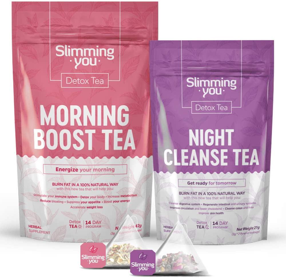 Detox Tea 14 Day Teatox Herbal Tea for Body Detox, Colon Cleanse, Metabolism Increase - 1 Morning Boost Tea (14 Bags) and 1 Night Cleanse Tea (7 Bags)