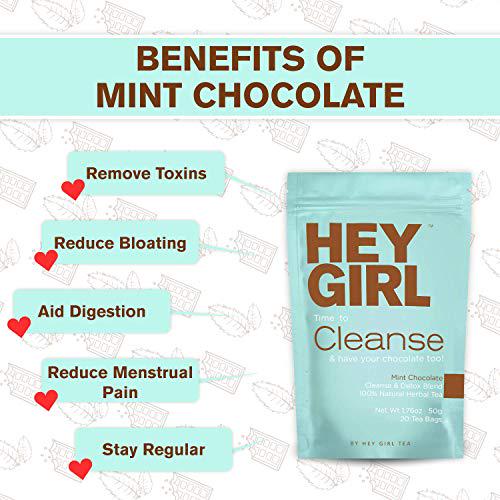 Detox Tea - Mint Chocolate Flavored Cleanse For Women With a Sweet Tooth - Herbal Tea to Reduces Bloating and Helps Your Body Stay Regular - Keep Your Colon Happy Healthy with Hey Girl Tea