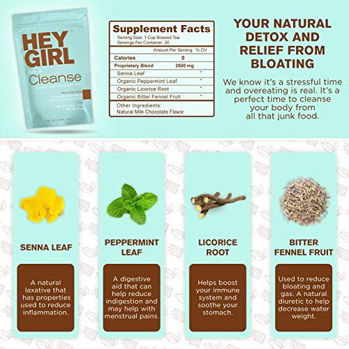 Detox Tea - Mint Chocolate Flavored Cleanse For Women With a Sweet Tooth - Herbal Tea to Reduces Bloating and Helps Your Body Stay Regular - Keep Your Colon Happy Healthy with Hey Girl Tea