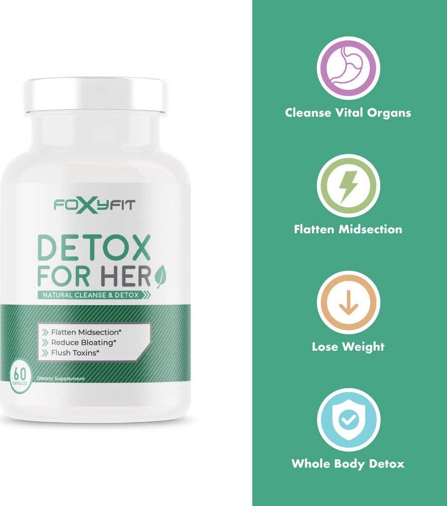 Detox for Her Cleanse and Weight Loss Supplement by FoxyFit Reduce Bloating with A Whole Body Cleanse Containing Milk Thistle, Dandelion Root, Slippery Elm Bark, Grape Seed, and Cranberry Extract.