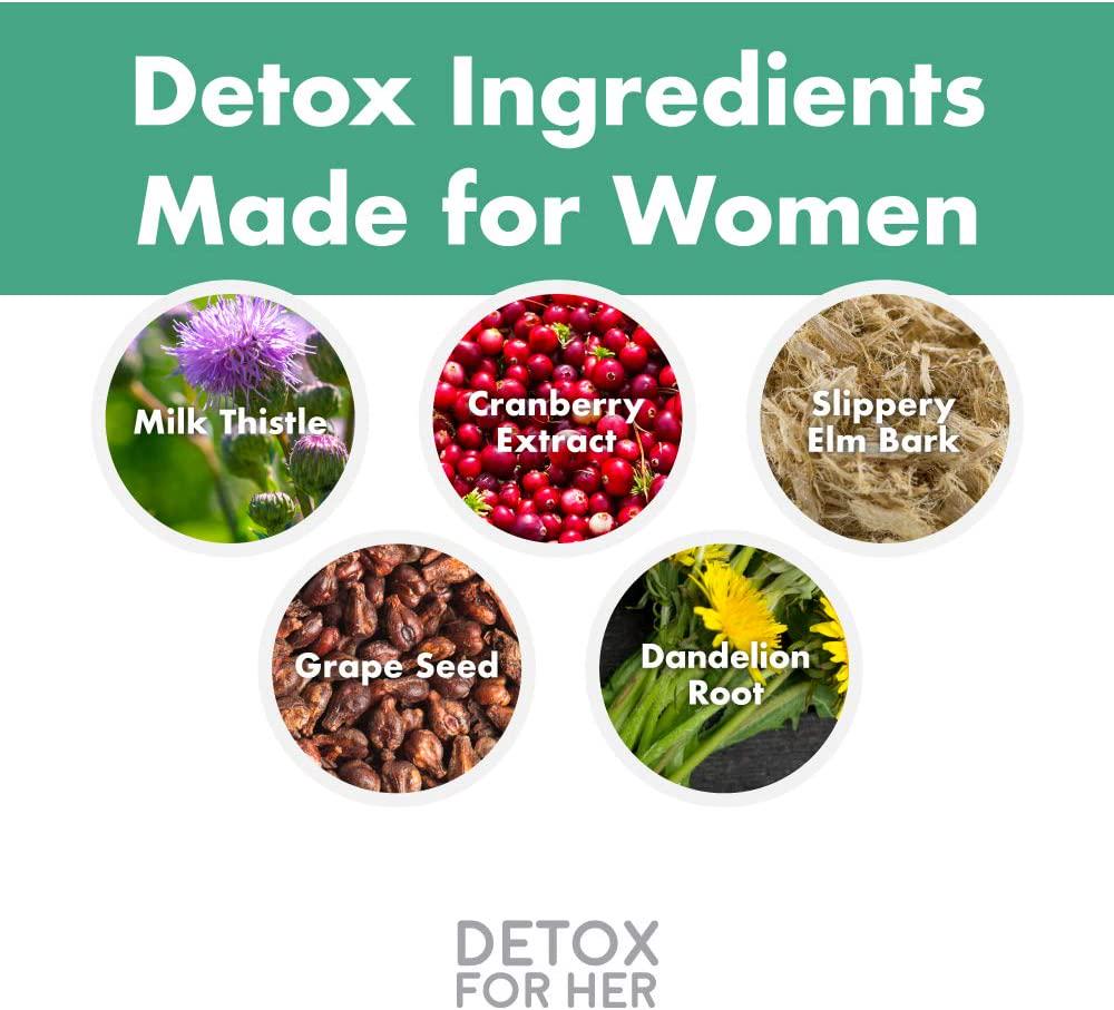 Detox for Her Cleanse and Weight Loss Supplement by FoxyFit Reduce Bloating with A Whole Body Cleanse Containing Milk Thistle, Dandelion Root, Slippery Elm Bark, Grape Seed, and Cranberry Extract.