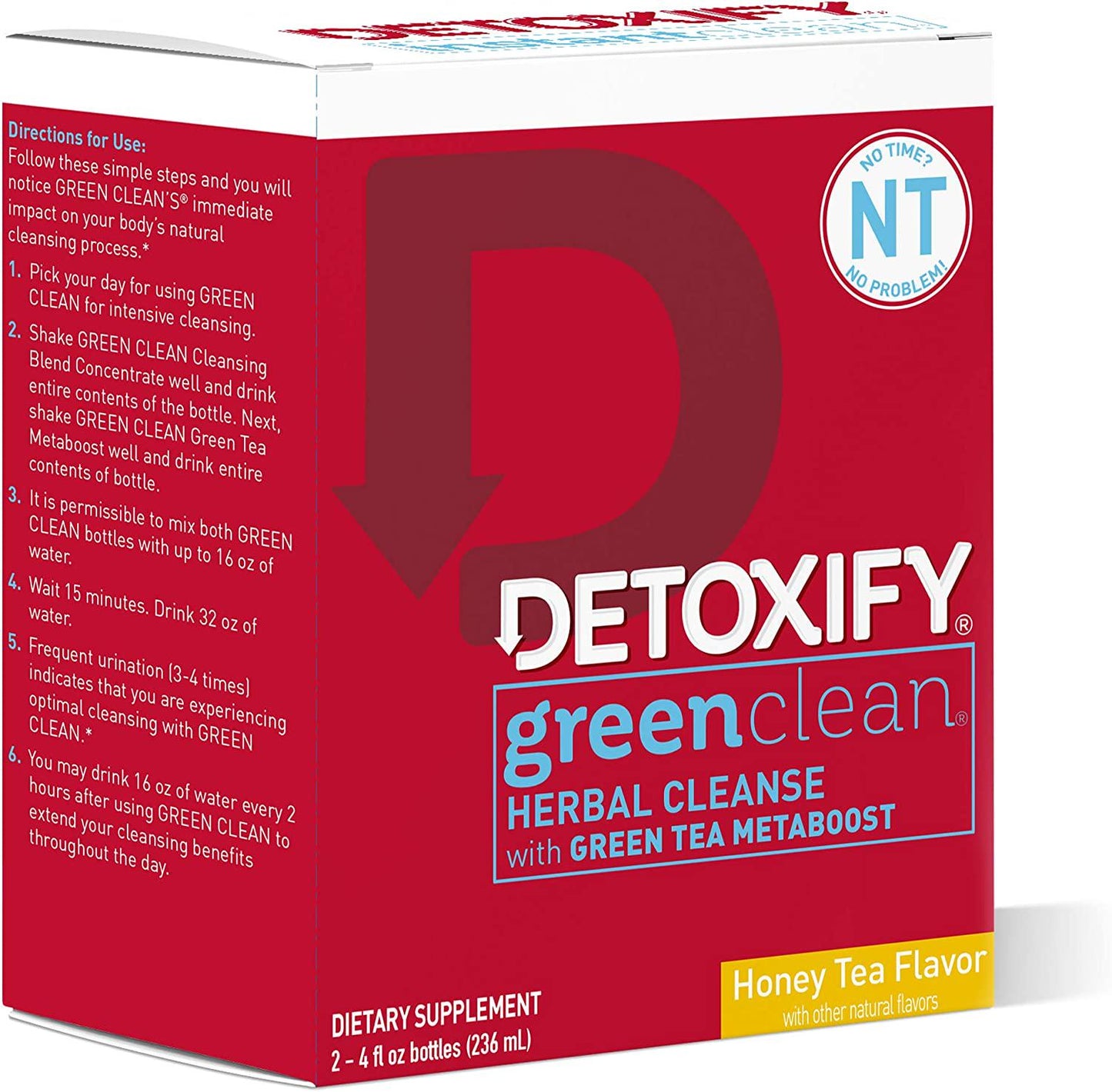 Detoxify Green Clean Herbal Cleanse - Honey Tea Flavor (2) x 4 oz Bottles Professionally Formulated Professionally Herbal Detox Drink Enhanced with Burdock Root Extract and Green Tea Metaboost