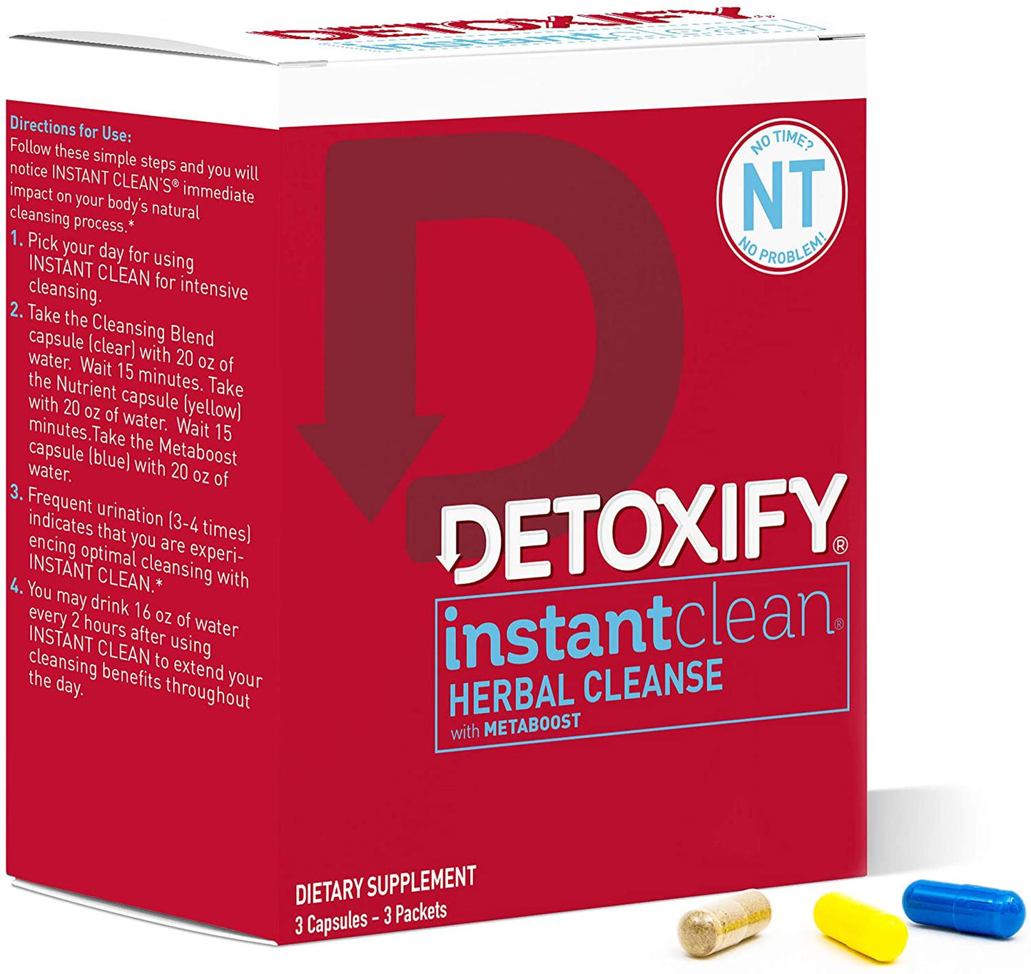 Detoxify Instant Clean 3 Capsules Professionally Formulated Herbal Detox Capsules Enhanced with Metaboost, Milk Thistle Extract, Uva Ursi and Ginseng Extract