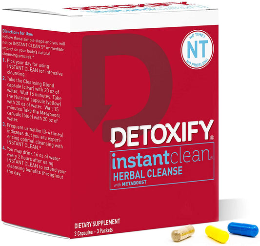 Detoxify Instant Clean 3 Capsules Professionally Formulated Herbal Detox Capsules Enhanced with Metaboost, Milk Thistle Extract, Uva Ursi and Ginseng Extract