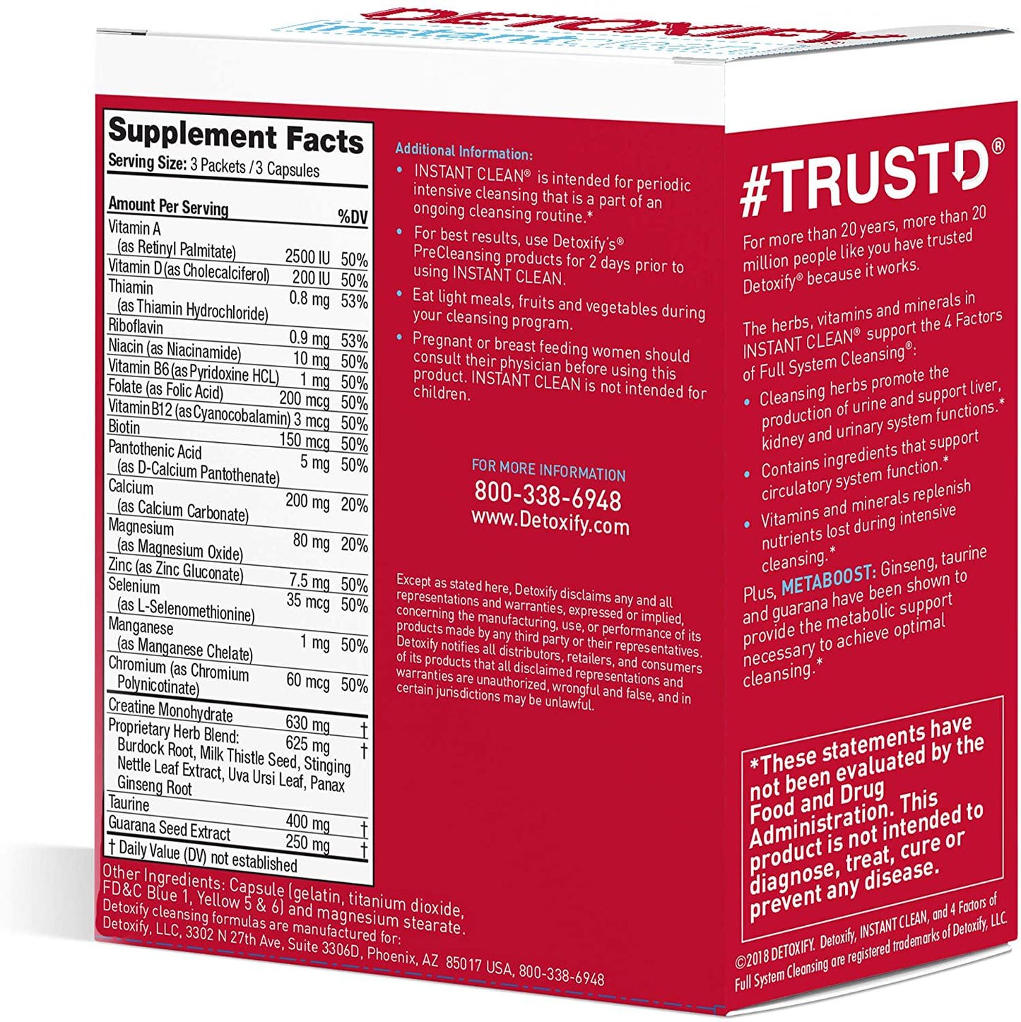 Detoxify Instant Clean 3 Capsules Professionally Formulated Herbal Detox Capsules Enhanced with Metaboost, Milk Thistle Extract, Uva Ursi and Ginseng Extract