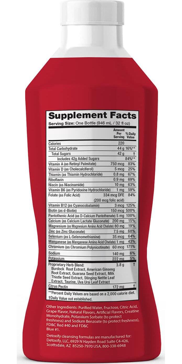 Detoxify Mega Clean Herbal Cleanse- Grape Flavor - 32 oz Professionally Formulated Herbal Detox Drink Enhanced with Milk Thistle Extract, Ginseng Root Extract and Guarana Seed Extract - Plus Sticker