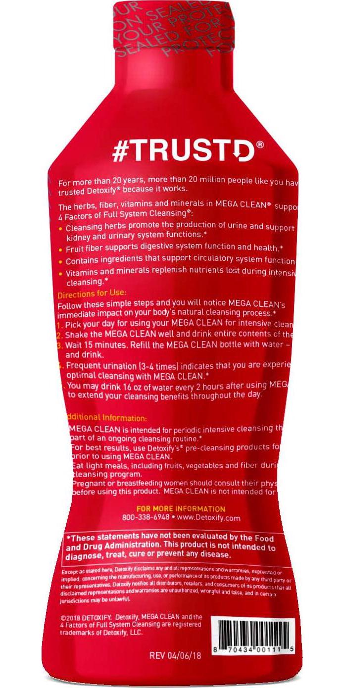 Detoxify Mega Clean Herbal Cleanse Tropical Flavor 32 oz Professionally Formulated Herbal Detox Drink Enhanced with Milk Thistle Extract, Ginseng Root Extract and Guarana Seed Extract