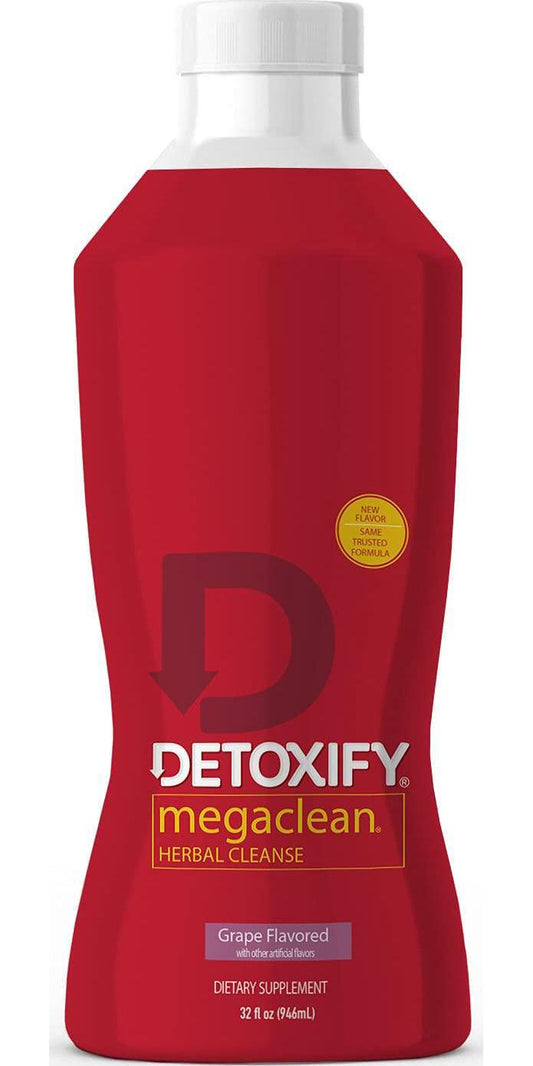 Detoxify Mega Clean Herbal Cleanse- Grape Flavor - 32 oz Professionally Formulated Herbal Detox Drink Enhanced with Milk Thistle Extract, Ginseng Root Extract and Guarana Seed Extract - Plus Sticker