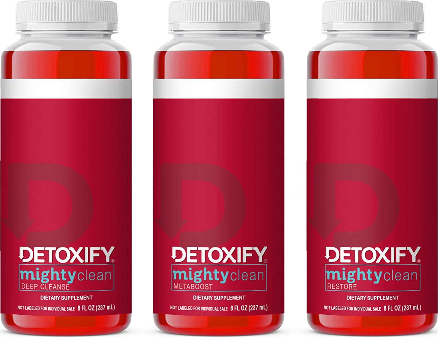 Detoxify Mighty Clean Herbal Cleanse Tropical Fruit Flavor (3) x 8 oz Bottles Professionally Formulated, Great Tasting Herbal Cleanse 4 Factor Full Cleansing System