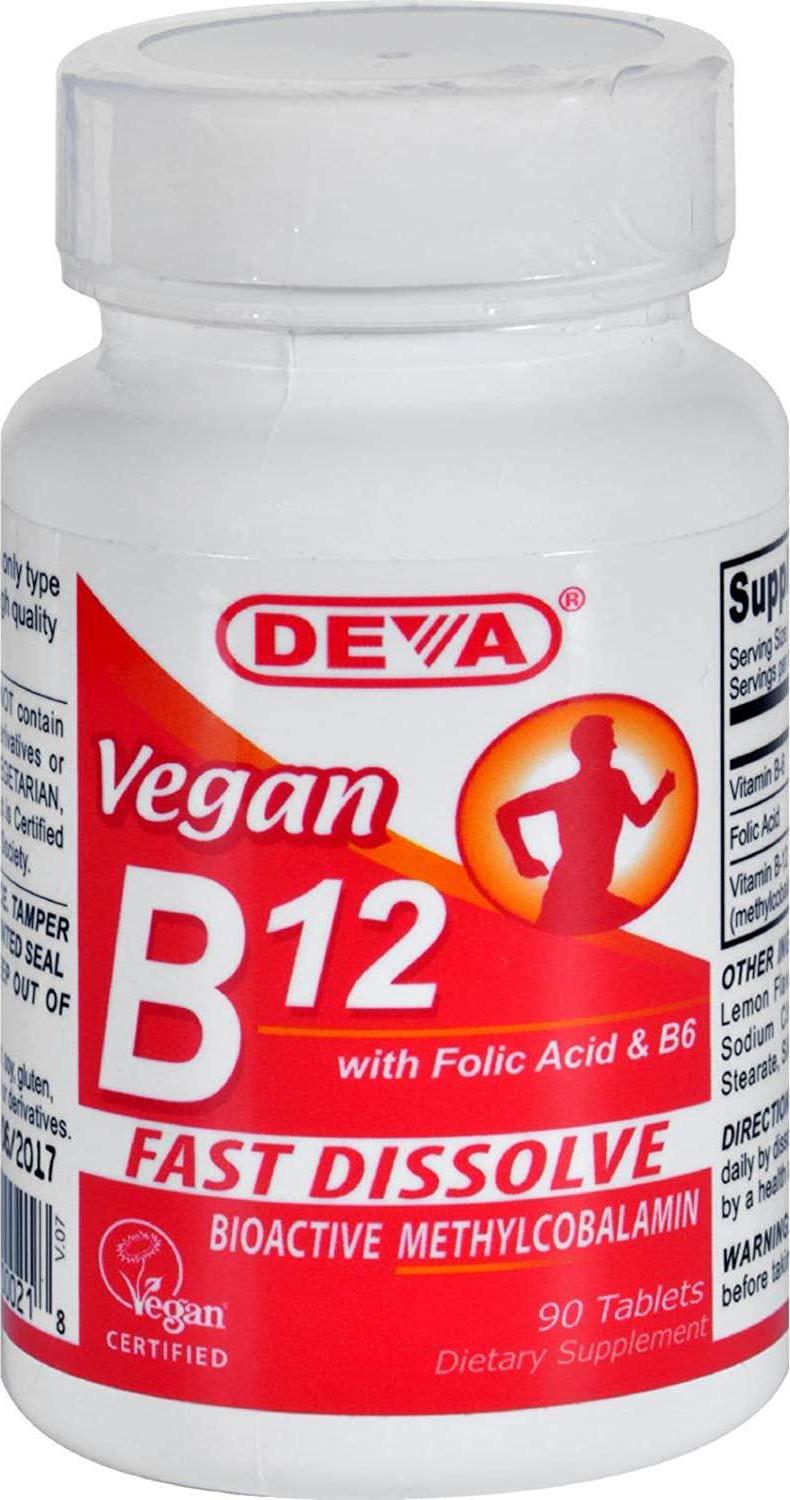 Deva Nutrition Vegan B12 Sublingual 1000 mcg with Folic Acid and B6 Not Certified Kosher - 90 Tablet by Deva Nutrition