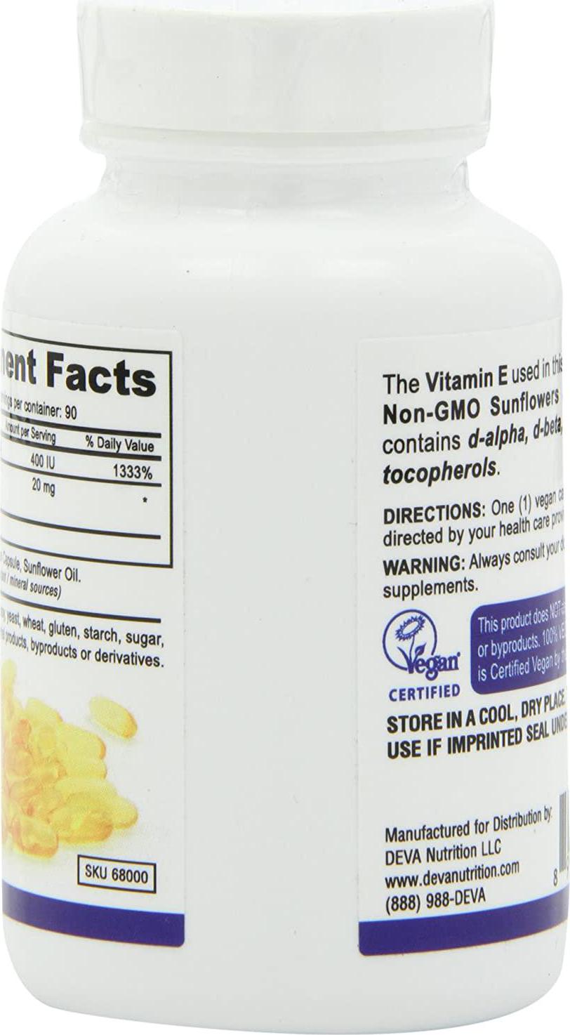 Deva Nutrition - Vegan Natural Vitamin E with Mixed Tocopherols 400 IU - 90 Vegetarian Capsules